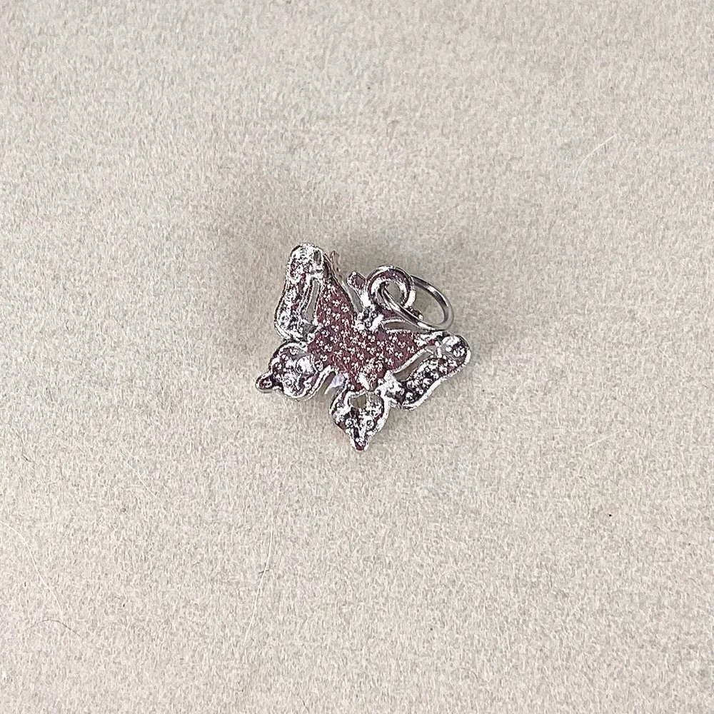 Sparkling Butterfly Charm Pendant – Silver Tone with Crystal & Pastel Enamel